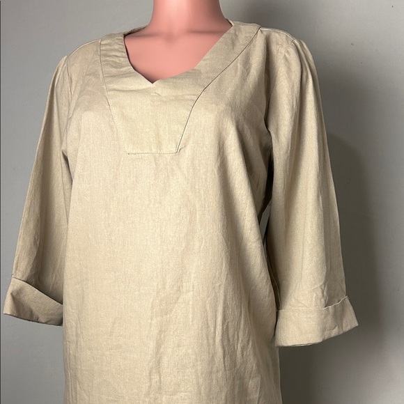 For Cynthia Womens Linen Shift Dress  3/4 Sleeve Beige Minimalist  Size  Medium - Picture 3 of 10